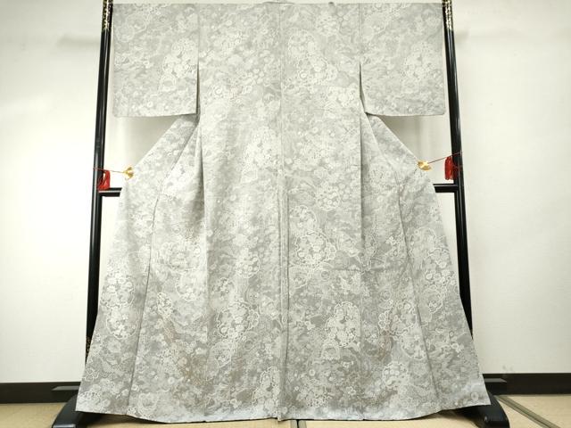 平和屋着物●山岡古都・古都染人　染織美術品　薬墨染　天目織　お召　雪輪重ね吉祥花文　健勝苑扱い　正絹　逸品　AABE8677cs