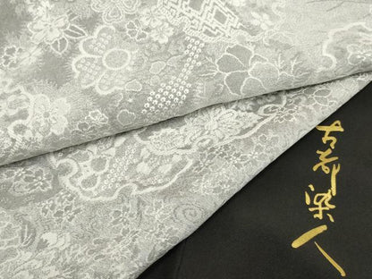 平和屋着物●山岡古都・古都染人　染織美術品　薬墨染　天目織　お召　雪輪重ね吉祥花文　健勝苑扱い　正絹　逸品　AABE8677cs