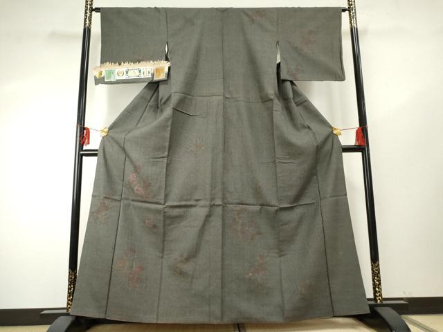 平和屋着物●本場結城紬　重要無形文化財　訪問着　刺繍　草花文　奥順織物謹製　ますいわ屋扱い　証紙付き　正絹　逸品　AABE8679cs