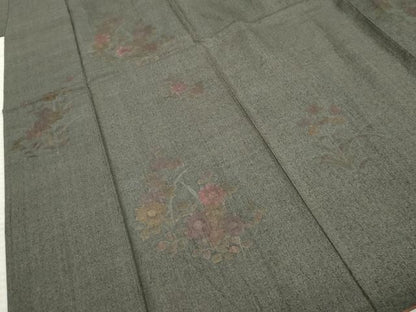 平和屋着物●本場結城紬　重要無形文化財　訪問着　刺繍　草花文　奥順織物謹製　ますいわ屋扱い　証紙付き　正絹　逸品　AABE8679cs