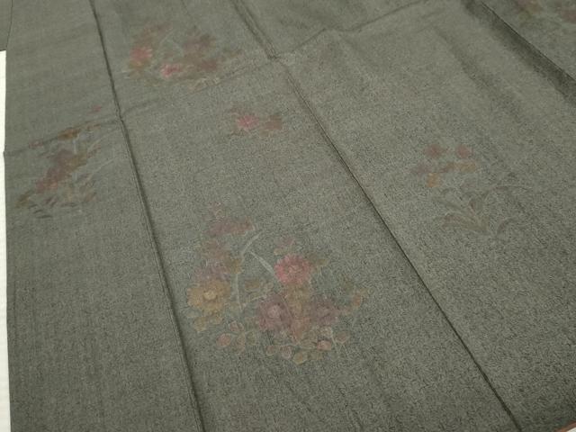 平和屋着物●本場結城紬　重要無形文化財　訪問着　刺繍　草花文　奥順織物謹製　ますいわ屋扱い　証紙付き　正絹　逸品　AABE8679cs