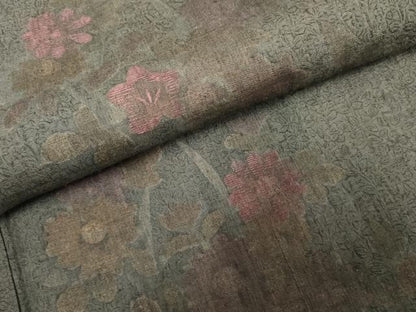平和屋着物●本場結城紬　重要無形文化財　訪問着　刺繍　草花文　奥順織物謹製　ますいわ屋扱い　証紙付き　正絹　逸品　AABE8679cs