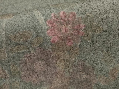 平和屋着物●本場結城紬　重要無形文化財　訪問着　刺繍　草花文　奥順織物謹製　ますいわ屋扱い　証紙付き　正絹　逸品　AABE8679cs