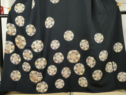平和屋着物●訪問着　友禅　駒刺繍　花丸文　金彩　正絹　逸品　AABE8680cs