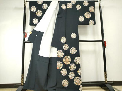 平和屋着物●訪問着　友禅　駒刺繍　花丸文　金彩　正絹　逸品　AABE8680cs