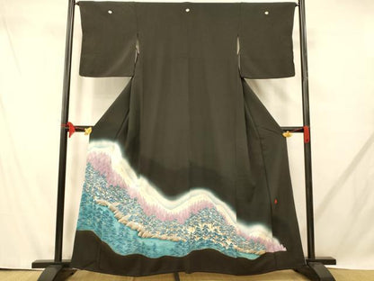 平和屋着物■豪華黒留袖　作家物　風景文　暈し染め　正絹　逸品　AABE8686fw