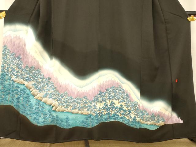 平和屋着物■豪華黒留袖　作家物　風景文　暈し染め　正絹　逸品　AABE8686fw