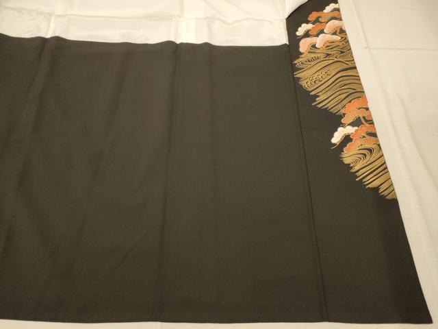 平和屋着物■豪華黒留袖 駒刺繍 飛鶴浜松文 金彩 正絹 逸品 AABE8716fw