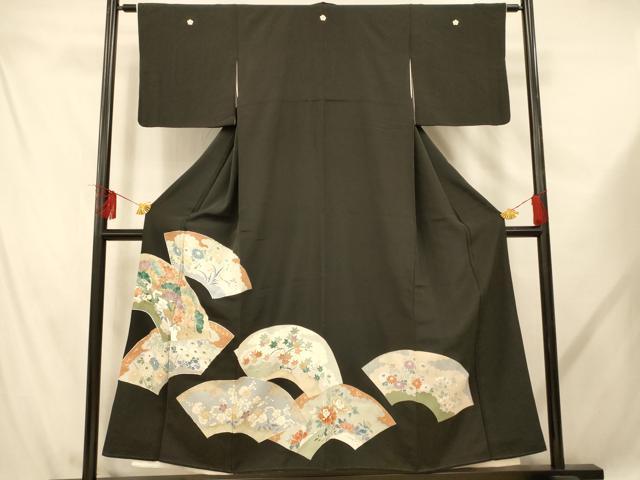 平和屋着物■豪華黒留袖　駒刺繍　地紙草花文　金銀彩　正絹　逸品　AABE8725fw