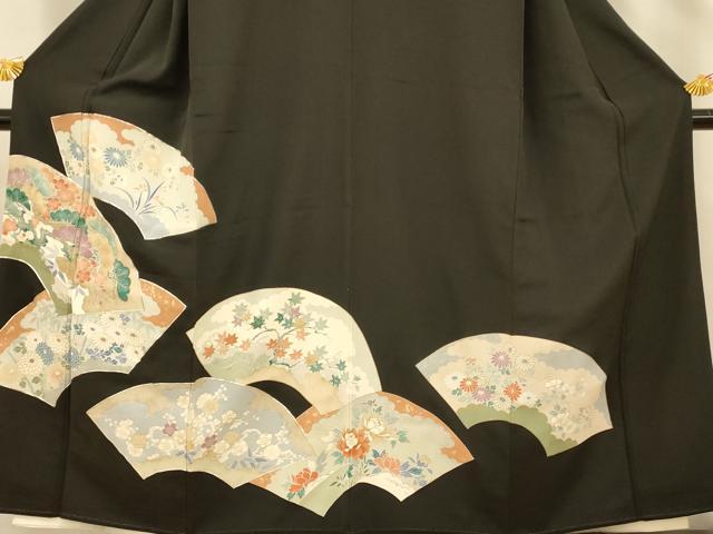 平和屋着物■豪華黒留袖　駒刺繍　地紙草花文　金銀彩　正絹　逸品　AABE8725fw
