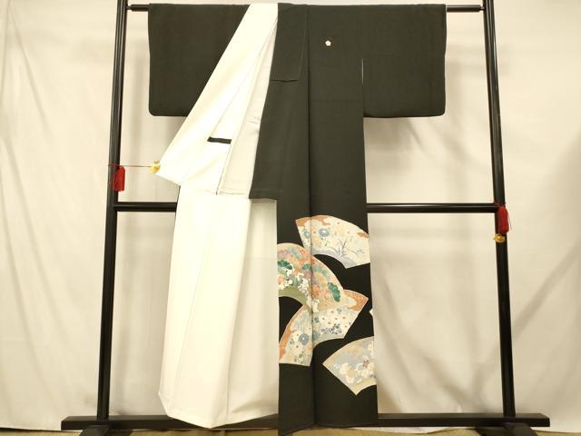 平和屋着物■豪華黒留袖　駒刺繍　地紙草花文　金銀彩　正絹　逸品　AABE8725fw