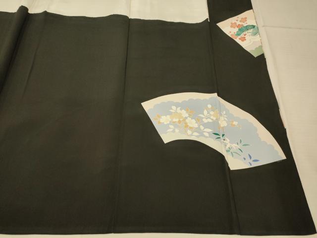平和屋着物■豪華黒留袖　駒刺繍　地紙草花文　金銀彩　正絹　逸品　AABE8725fw