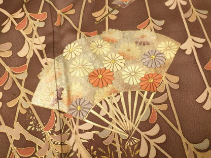 平和屋着物■訪問着 刺繍 枝垂れ花扇子文 暈し染め 金糸 金彩 正絹 逸品 AABE8768fw