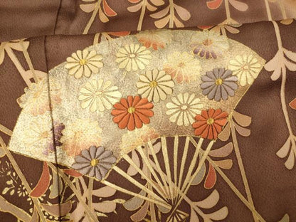平和屋着物■訪問着 刺繍 枝垂れ花扇子文 暈し染め 金糸 金彩 正絹 逸品 AABE8768fw