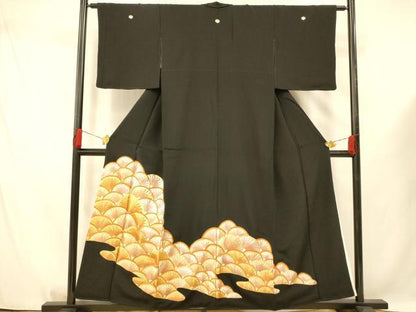 平和屋着物■豪華黒留袖　刺繍　青海波花文　金彩　銀糸　正絹　逸品　AABE8802fw