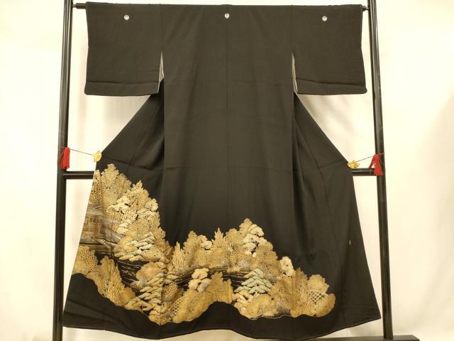 平和屋着物■豪華黒留袖　作家物　手描き　風景文　金彩　正絹　逸品　AABE8803fw