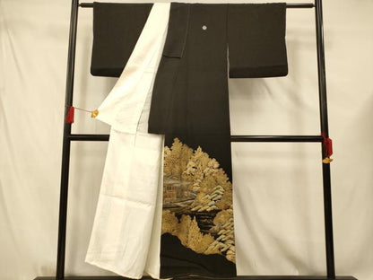 平和屋着物■豪華黒留袖　作家物　手描き　風景文　金彩　正絹　逸品　AABE8803fw