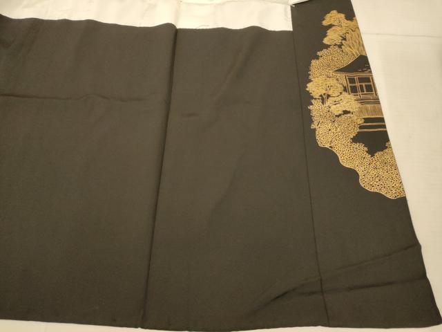 平和屋着物■豪華黒留袖　作家物　手描き　風景文　金彩　正絹　逸品　AABE8803fw