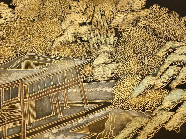 平和屋着物■豪華黒留袖　作家物　手描き　風景文　金彩　正絹　逸品　AABE8803fw