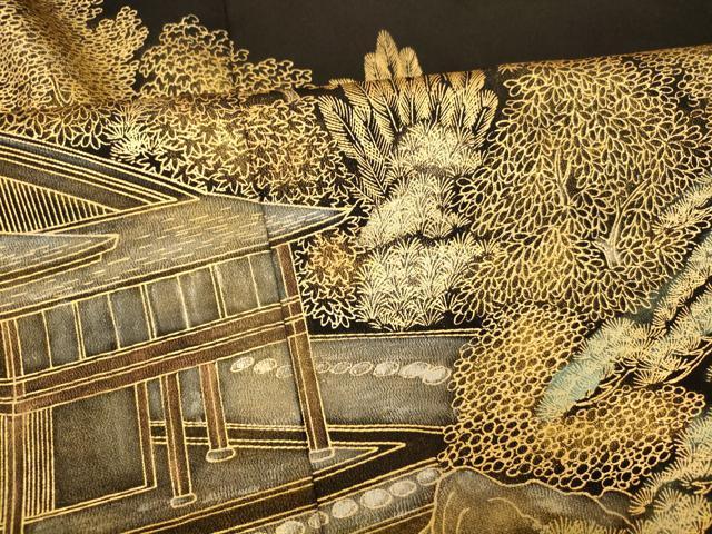 平和屋着物■豪華黒留袖　作家物　手描き　風景文　金彩　正絹　逸品　AABE8803fw