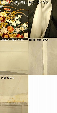 平和屋着物■豪華黒留袖　駒刺繍　草花文　金彩　正絹　逸品　AABE8818fw