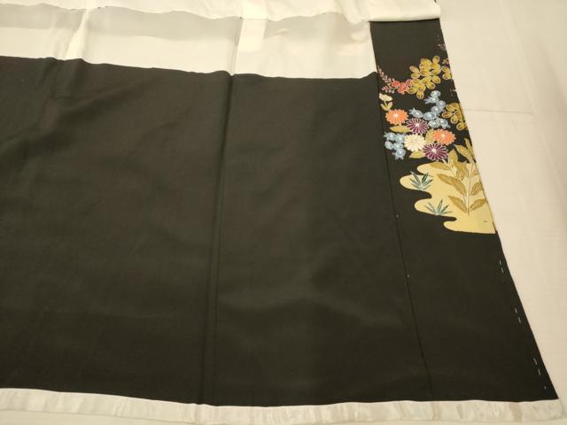 平和屋着物■豪華黒留袖　駒刺繍　草花文　金彩　正絹　逸品　AABE8818fw