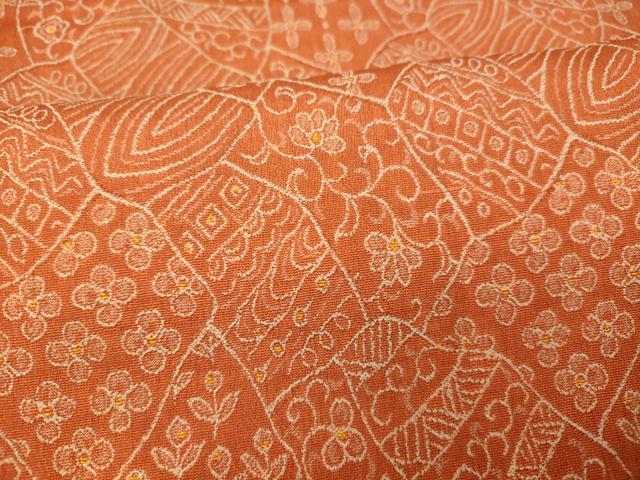 平和屋着物■上質なお召　切り嵌め花唐草文　正絹　逸品　AABE8826fw