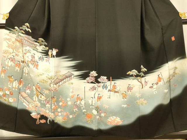 平和屋着物■豪華黒留袖　作家物　寿光織　人物風景文　暈し染め　金彩　正絹　逸品　AABE8835fw