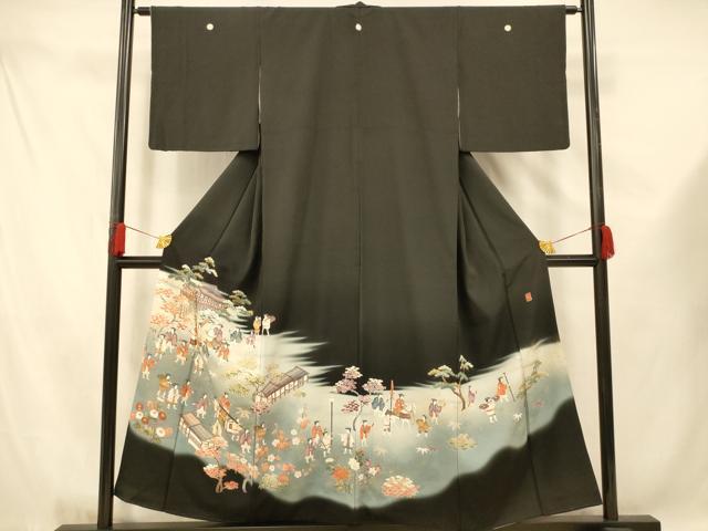 平和屋着物■豪華黒留袖　作家物　寿光織　人物風景文　暈し染め　金彩　正絹　逸品　AABE8835fw