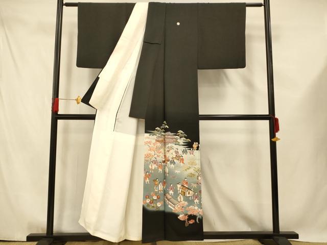 平和屋着物■豪華黒留袖　作家物　寿光織　人物風景文　暈し染め　金彩　正絹　逸品　AABE8835fw