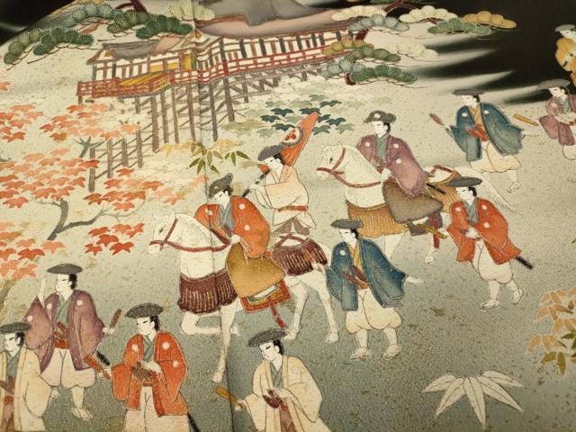 平和屋着物■豪華黒留袖　作家物　寿光織　人物風景文　暈し染め　金彩　正絹　逸品　AABE8835fw