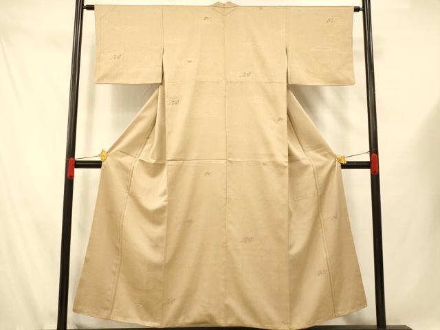 平和屋着物■上質な色無地 松地紋 亜麻色 正絹 逸品 AABE8879fw