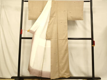平和屋着物■上質な色無地 松地紋 亜麻色 正絹 逸品 AABE8879fw