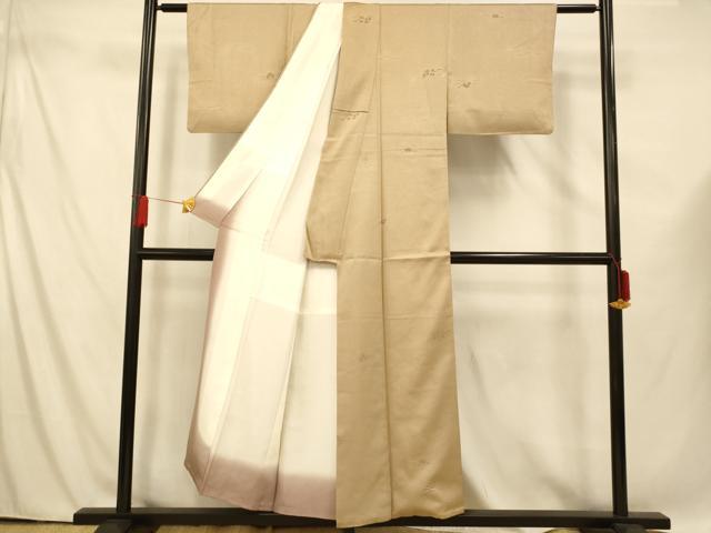 平和屋着物■上質な色無地 松地紋 亜麻色 正絹 逸品 AABE8879fw