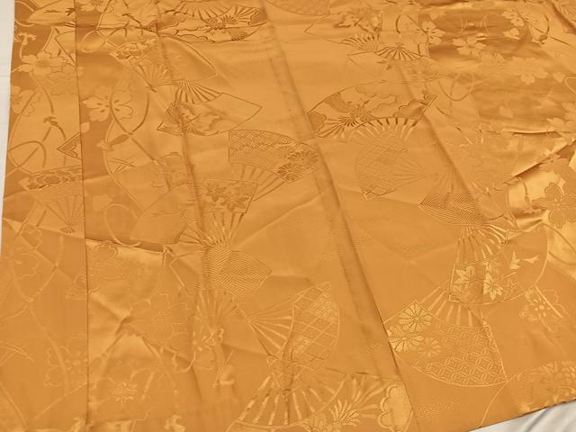 平和屋着物○振袖用長襦袢 無双仕立て 扇面草花地紋 柑子色 半衿