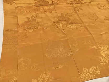 平和屋着物●振袖用長襦袢　無双仕立て　草花地紋　柑子色　半衿刺繍　正絹　逸品　AABE8889ph