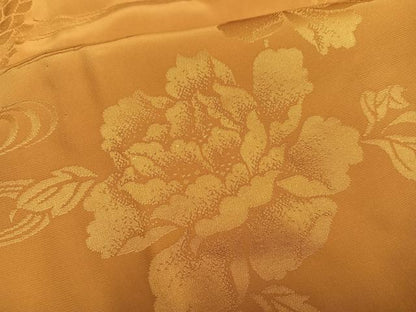 平和屋着物●振袖用長襦袢　無双仕立て　草花地紋　柑子色　半衿刺繍　正絹　逸品　AABE8889ph