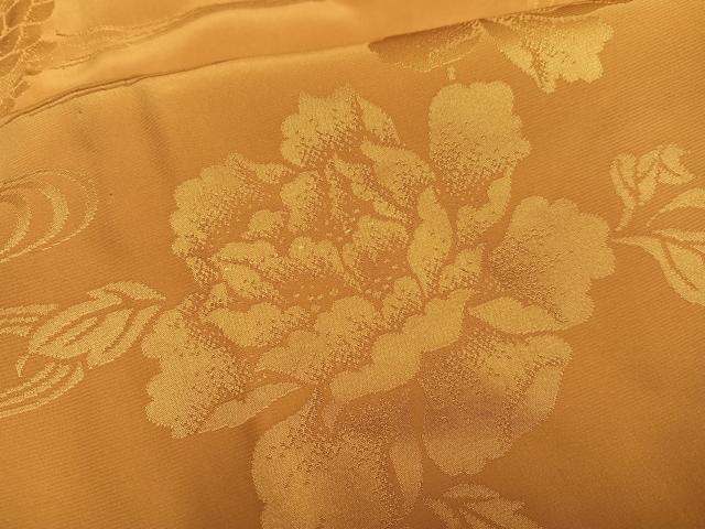 平和屋着物●振袖用長襦袢　無双仕立て　草花地紋　柑子色　半衿刺繍　正絹　逸品　AABE8889ph