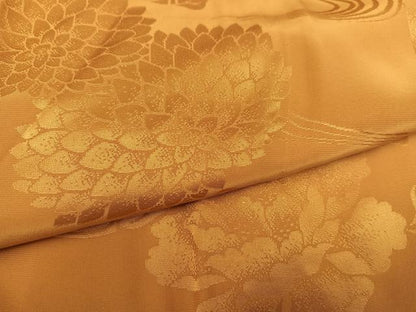 平和屋着物●振袖用長襦袢　無双仕立て　草花地紋　柑子色　半衿刺繍　正絹　逸品　AABE8889ph