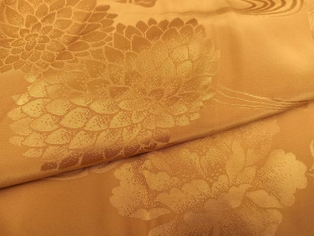 平和屋着物●振袖用長襦袢　無双仕立て　草花地紋　柑子色　半衿刺繍　正絹　逸品　AABE8889ph