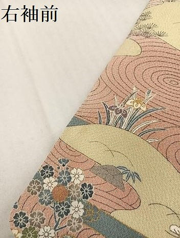 平和屋着物●訪問着　友禅　松竹梅　風景文　金彩　鬼しぼ縮緬　正絹　逸品　AABE8899ph