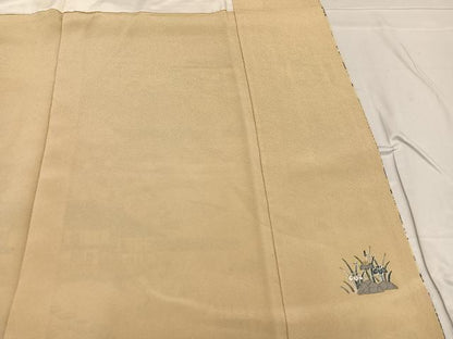 平和屋着物●訪問着　友禅　松竹梅　風景文　金彩　鬼しぼ縮緬　正絹　逸品　AABE8899ph
