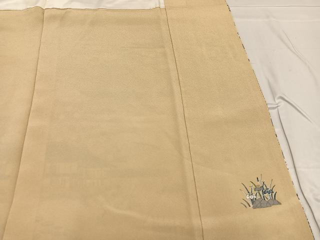 平和屋着物●訪問着　友禅　松竹梅　風景文　金彩　鬼しぼ縮緬　正絹　逸品　AABE8899ph