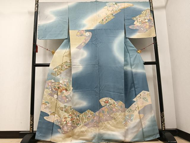 平和屋着物●訪問着　地紙草花文　暈し染め　金彩　正絹　逸品　未使用　AABE8908ph