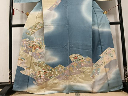 平和屋着物●訪問着　地紙草花文　暈し染め　金彩　正絹　逸品　未使用　AABE8908ph