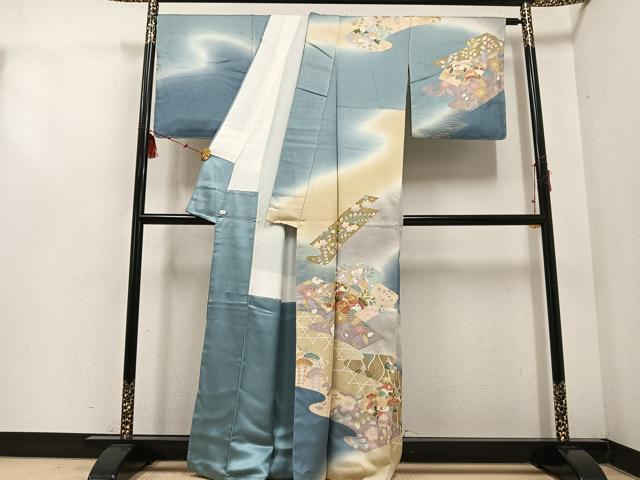 平和屋着物●訪問着　地紙草花文　暈し染め　金彩　正絹　逸品　未使用　AABE8908ph
