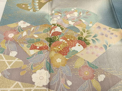 平和屋着物●訪問着　地紙草花文　暈し染め　金彩　正絹　逸品　未使用　AABE8908ph
