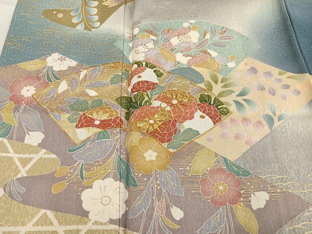 平和屋着物●訪問着　地紙草花文　暈し染め　金彩　正絹　逸品　未使用　AABE8908ph