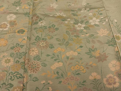 平和屋着物●訪問着　紬地　草花文　正絹　逸品　AABE8909ph