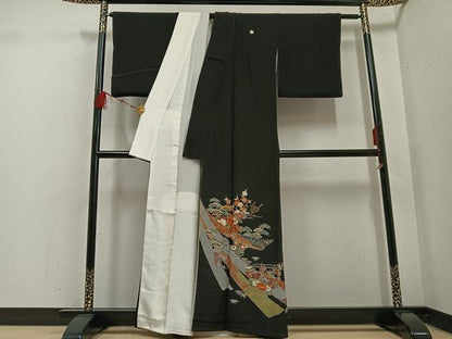 平和屋着物●創業460年・千總　黒留袖　草花吉祥文　正絹　逸品　AABE8913ph